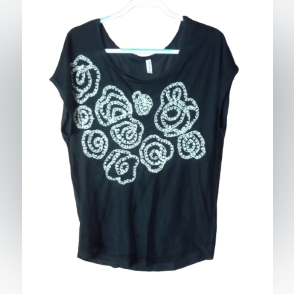 Free People Black Mesh Detail Tee